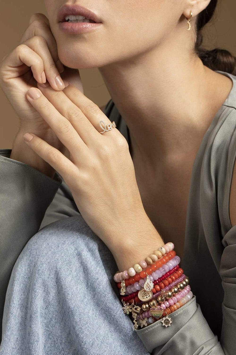 SYDNEY EVAN-Love Script Orange Bamboo Bead Bracelet-YELLOW GOLD