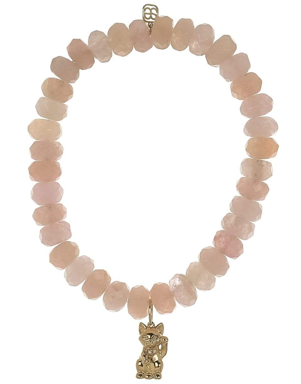 SYDNEY EVAN-Lucky Cat Charm Morganite Bracelet-YELLOW GOLD