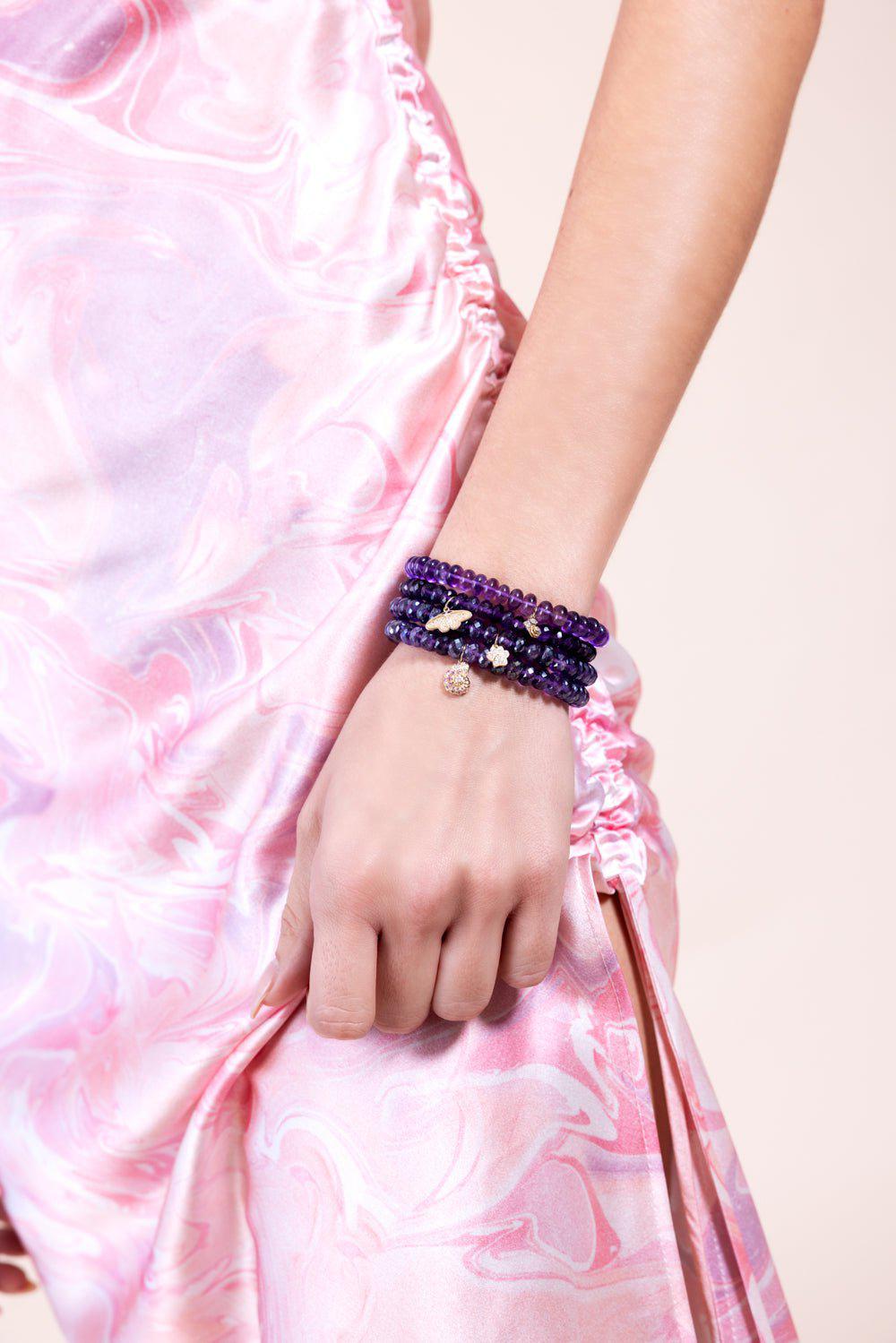 SYDNEY EVAN-Marquise Eye Rose Amethyst Charm Bracelet-YELLOW GOLD