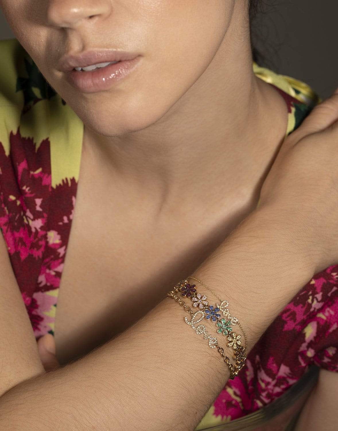 SYDNEY EVAN-Medium Diamond Love Script Bracelet-YELLOW GOLD