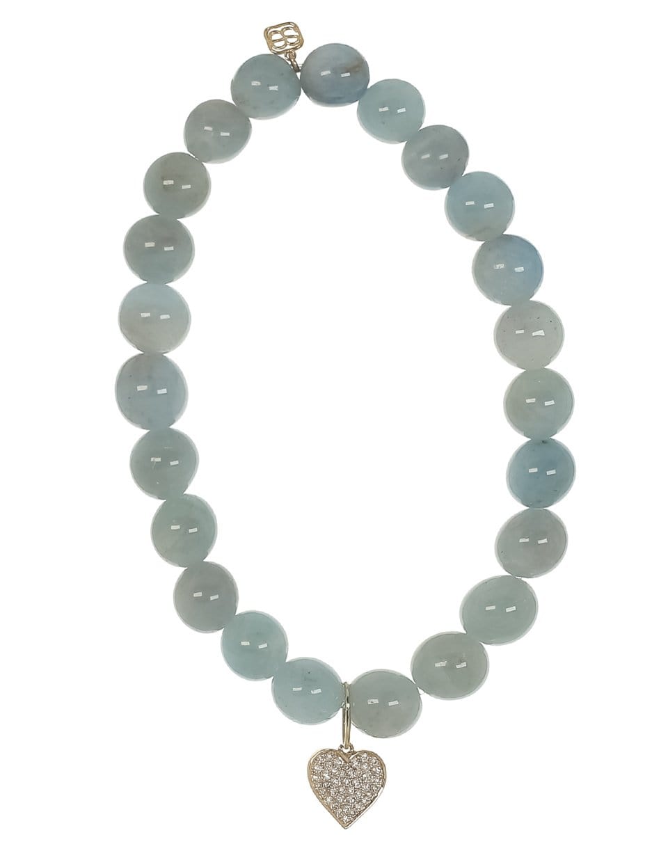 SYDNEY EVAN-Mini Diamond Heart Aquamarine Bead Bracelet-YELLOW GOLD