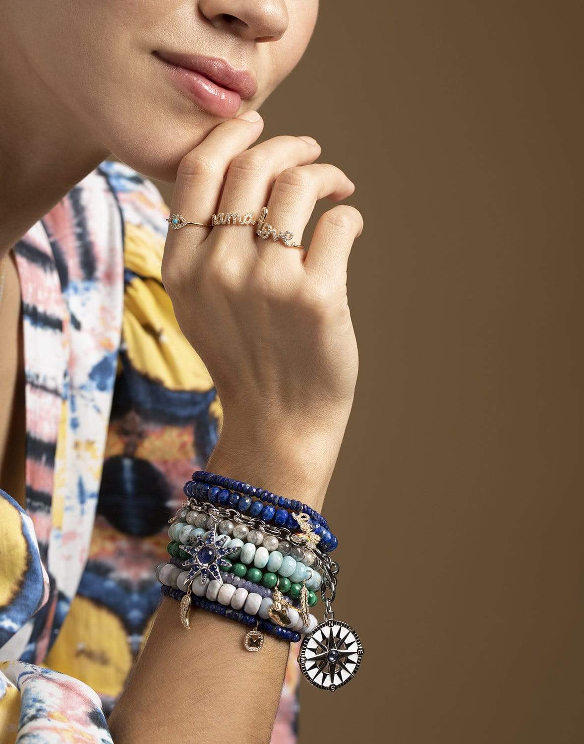 SYDNEY EVAN-Mini Rainbow Lapis Bead Bracelet-YELLOW GOLD