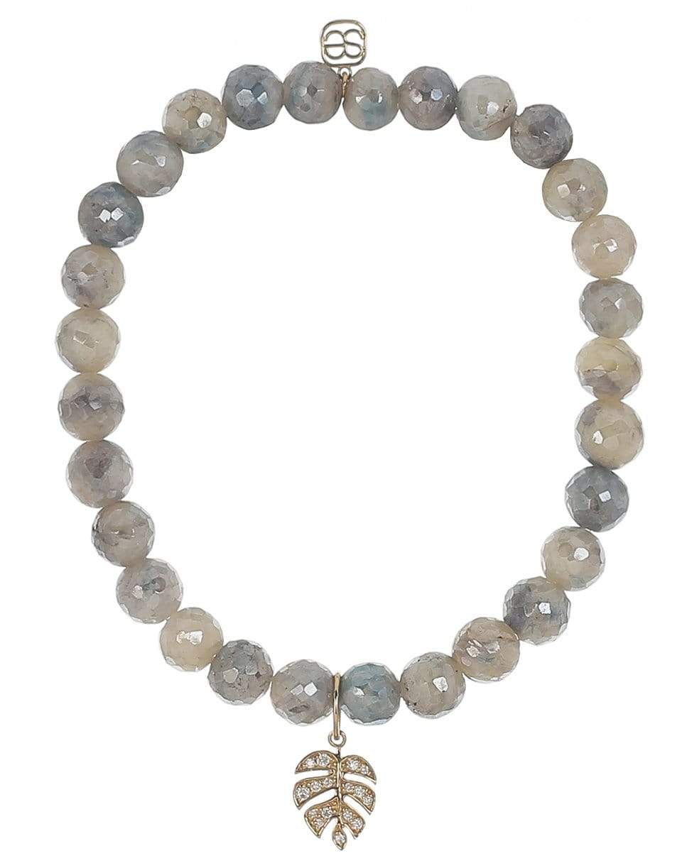SYDNEY EVAN-Monstera Leaf Blue & White Corundum Bead Bracelet-YELLOW GOLD