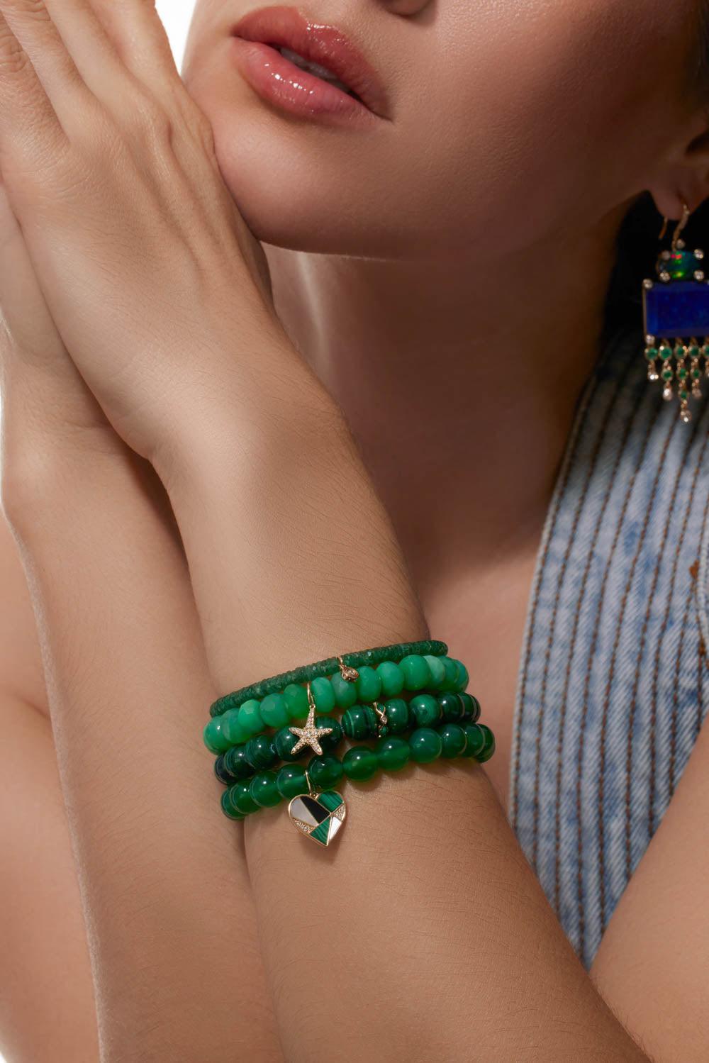 Mosaic Heart Green Onyx Charm Bracelet-YELLOW GOLD-JEWELRYFINE JEWELBRACELET O-SYDNEY EVAN