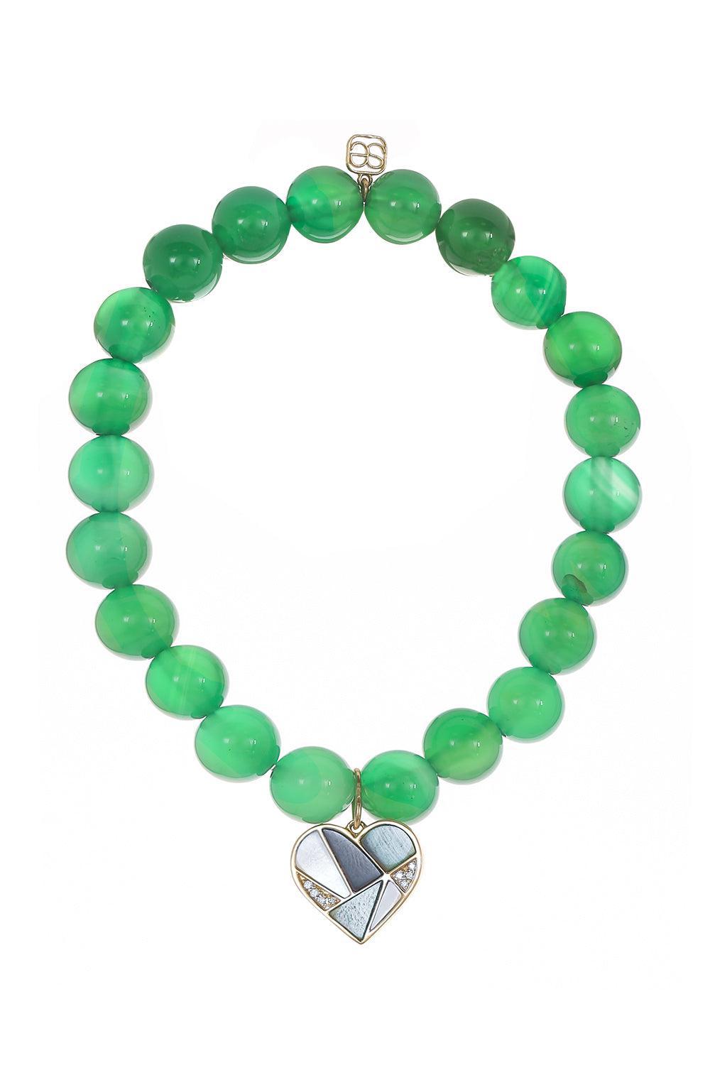 Mosaic Heart Green Onyx Charm Bracelet-YELLOW GOLD-JEWELRYFINE JEWELBRACELET O-SYDNEY EVAN
