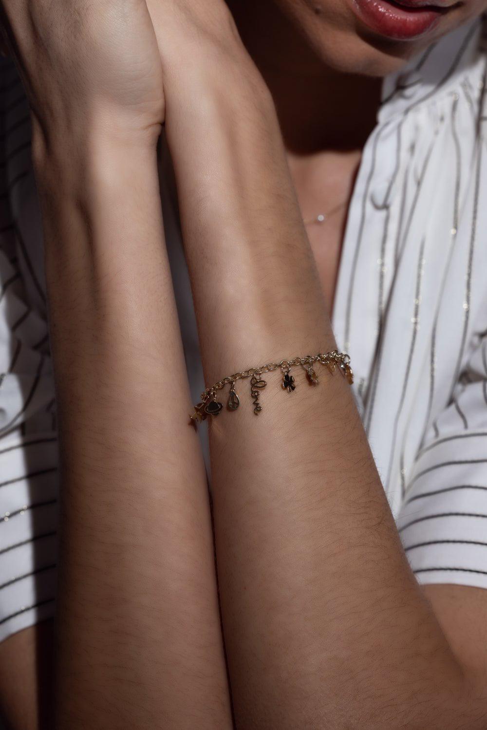 SYDNEY EVAN-Multi Charm Chain Bracelet-YELLOW GOLD