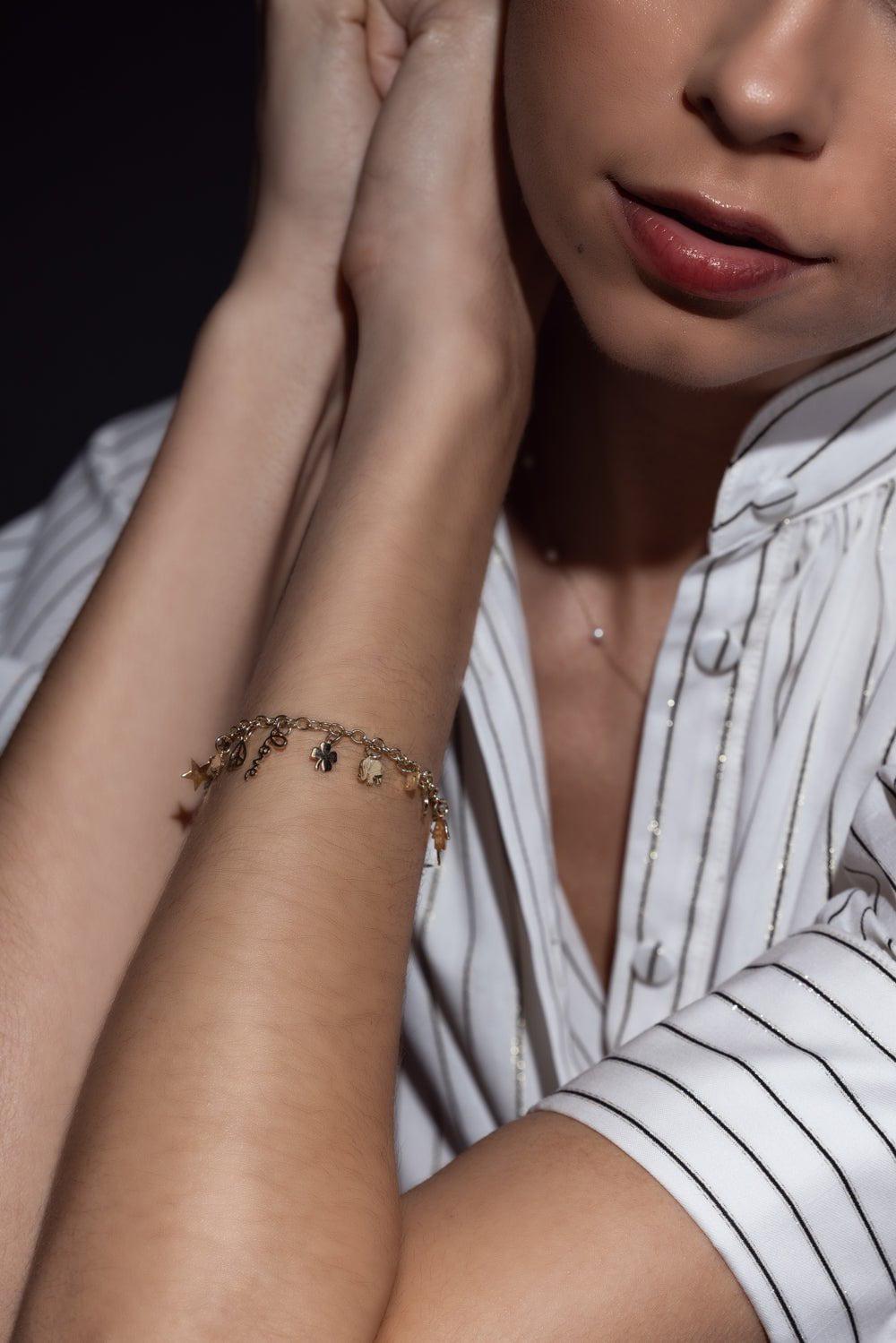 SYDNEY EVAN-Multi Charm Chain Bracelet-YELLOW GOLD
