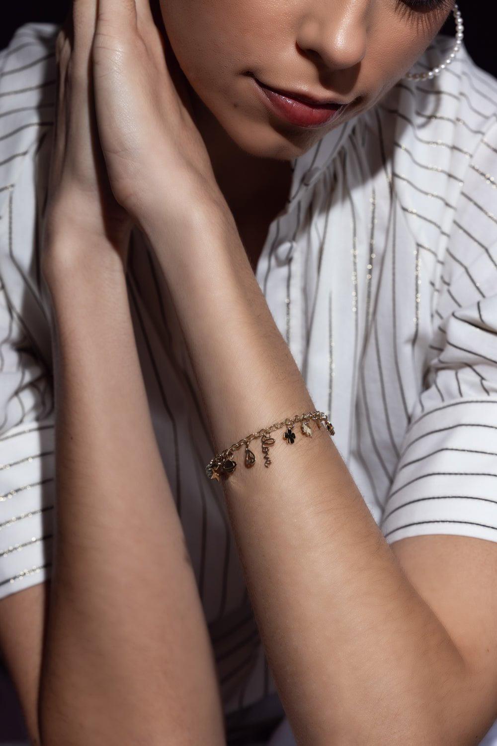 SYDNEY EVAN-Multi Charm Chain Bracelet-YELLOW GOLD