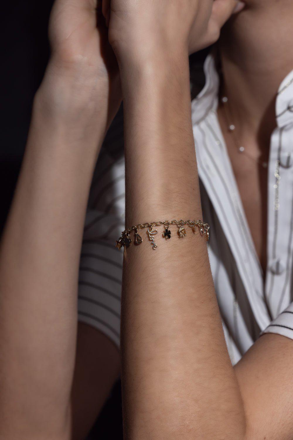 SYDNEY EVAN-Multi Charm Chain Bracelet-YELLOW GOLD