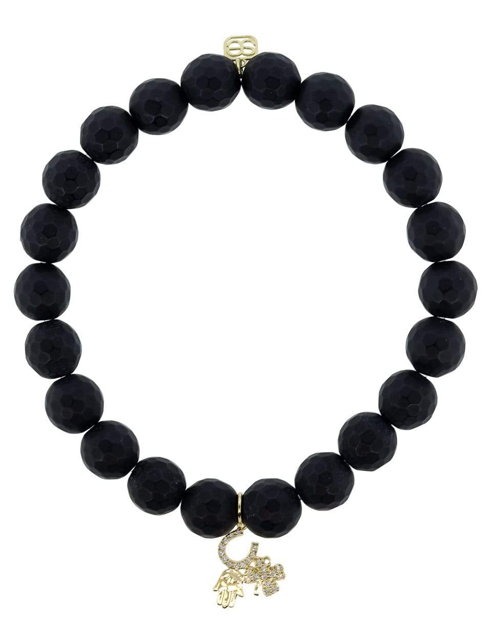 SYDNEY EVAN-Onyx Protection Charm Bracelet-YELLOW GOLD
