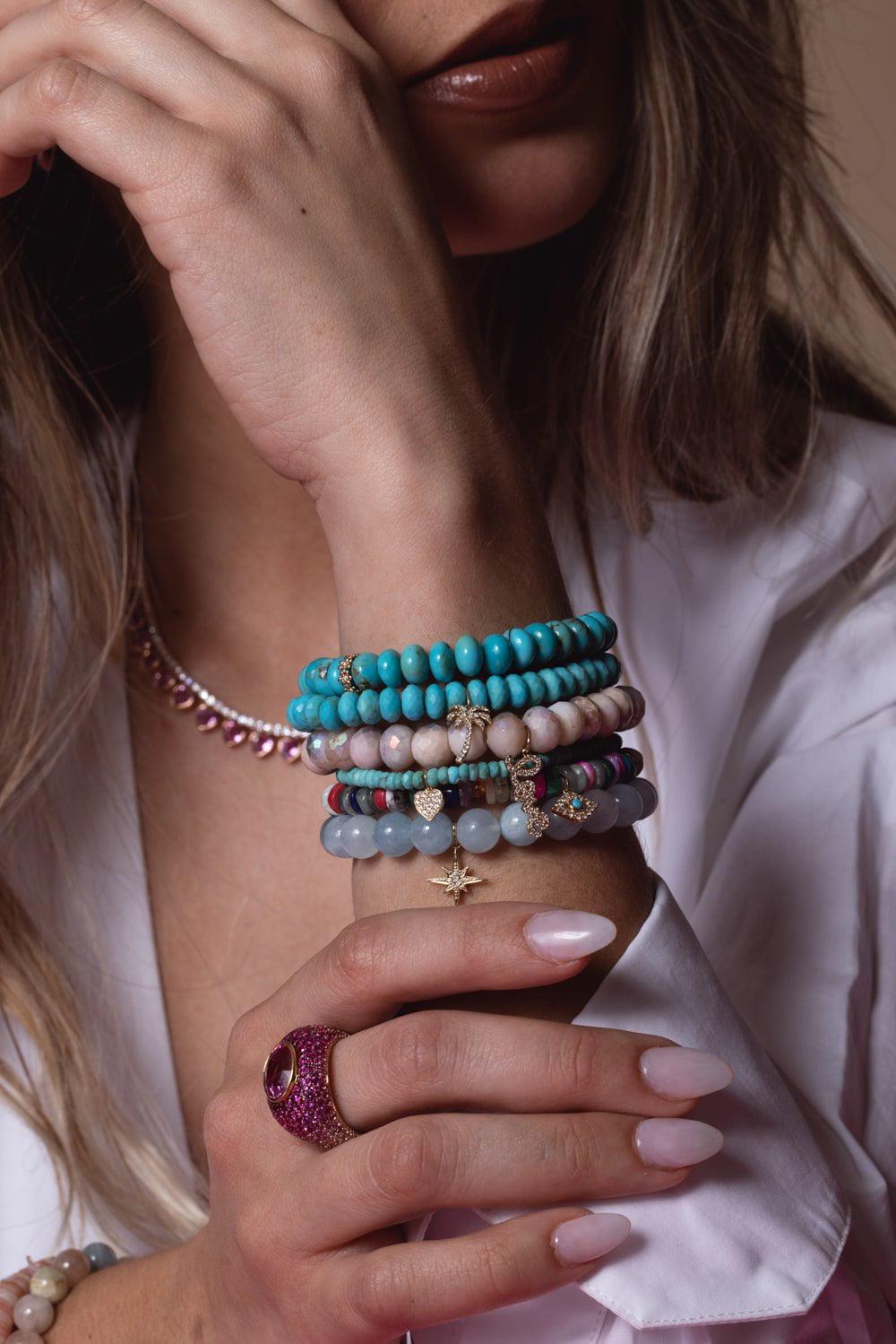 SYDNEY EVAN-Palm Tree Turquoise Charm Bracelet-YELLOW GOLD