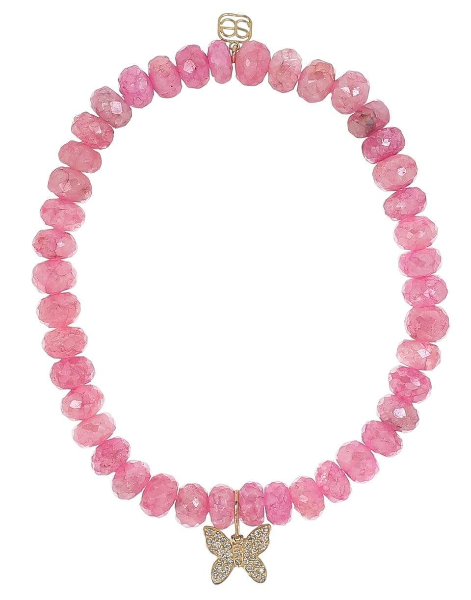 SYDNEY EVAN-Pave Butterfly Pink Grapolite Bead Bracelet-YELLOW GOLD