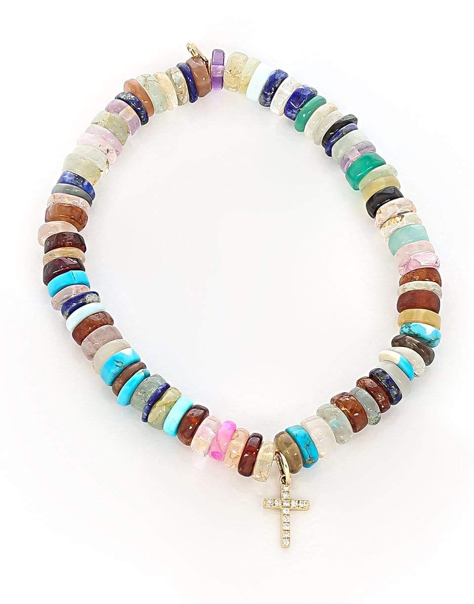 SYDNEY EVAN-Pave Diamond Cross Charm on Multi Opal Bracelet-YELLOW GOLD