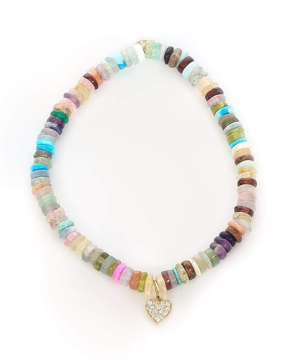 SYDNEY EVAN-Pave Diamond Heart Charm on Multi Opal Bracelet-YELLOW GOLD