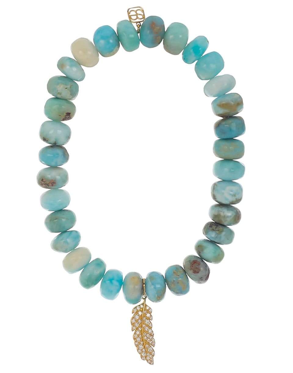 SYDNEY EVAN-Pave Feather Larimar Bead Bracelet-YELLOW GOLD