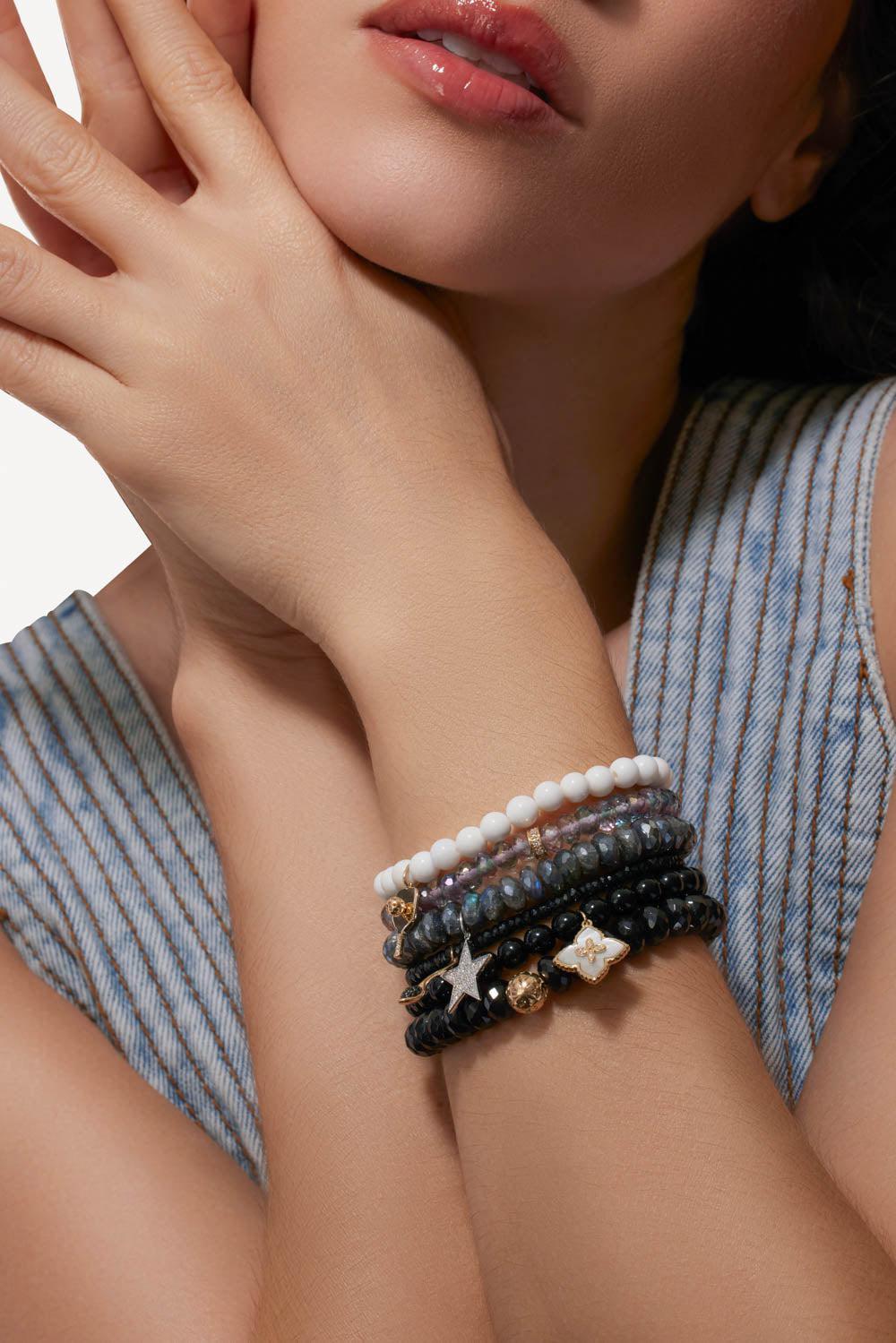Pickleball White Clam Charm Bracelet-YELLOW GOLD-JEWELRYFINE JEWELBRACELET O-SYDNEY EVAN
