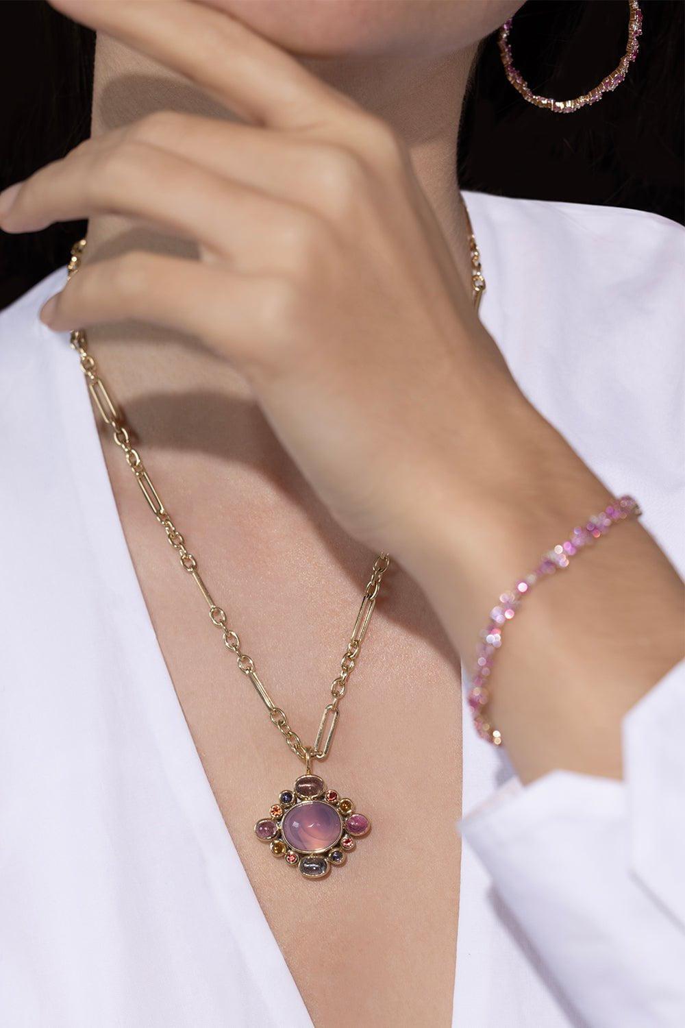SYDNEY EVAN-Pink Sapphire Cocktail Tennis Bracelet-YELLOW GOLD