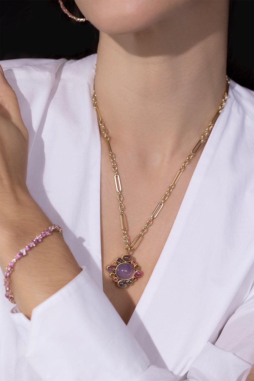 SYDNEY EVAN-Pink Sapphire Cocktail Tennis Bracelet-YELLOW GOLD