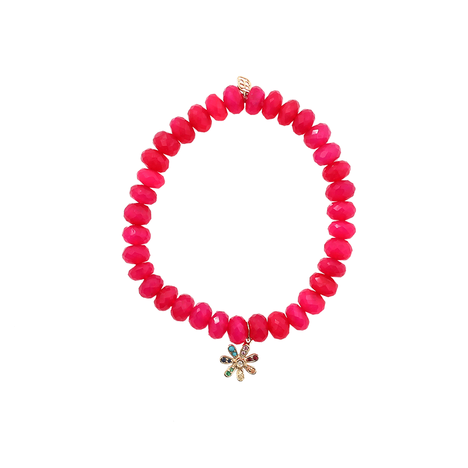 SYDNEY EVAN-Rainbow Daisy Pink Chalcedony Beaded Bracelet-YELLOW GOLD