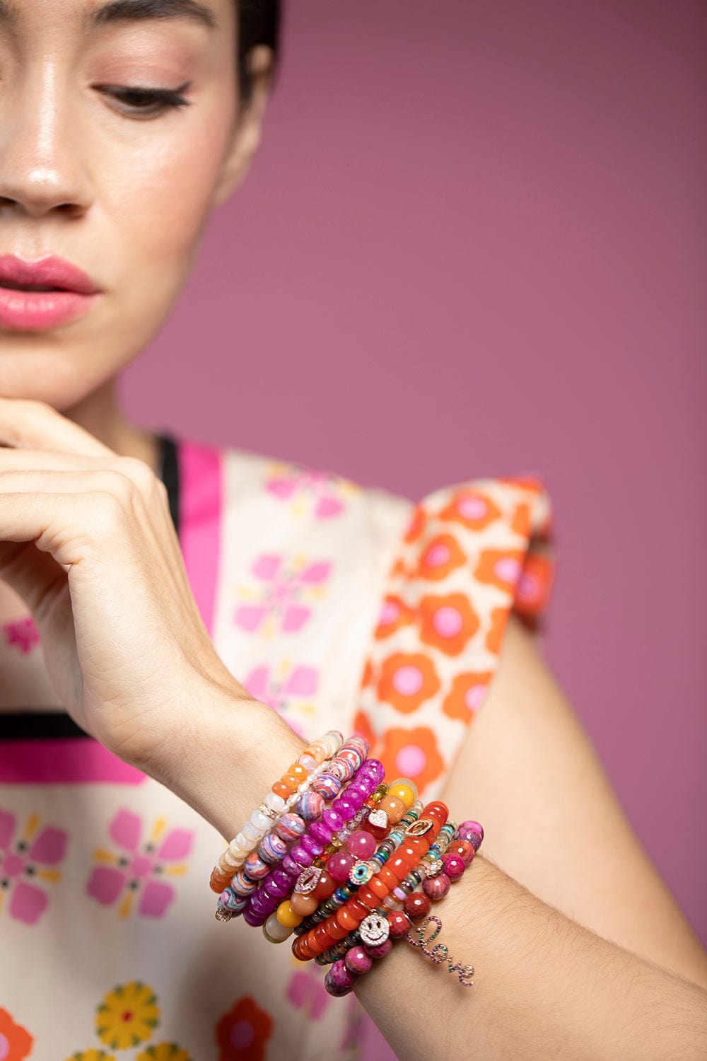 SYDNEY EVAN-Rainbow Evil Eye Bead Bracelet-YELLOW GOLD