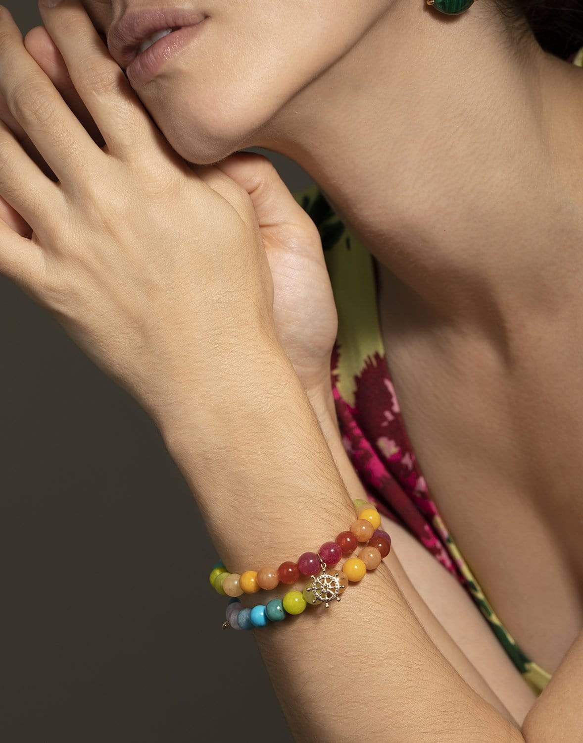 SYDNEY EVAN-Rainbow Jade Rondelle Bead Bracelet-YELLOW GOLD