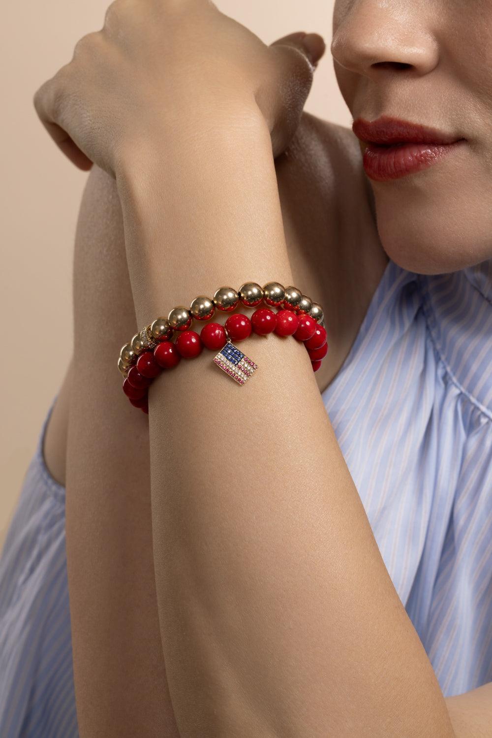 Red Bamboo American Flag Charm Bracelet-YELLOW GOLD-JEWELRYFINE JEWELBRACELET O-SYDNEY EVAN