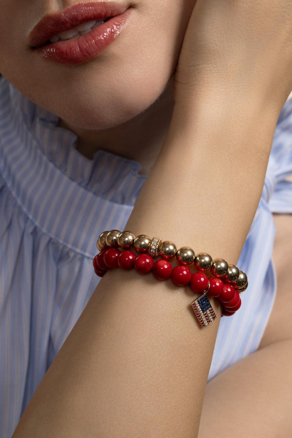 Red Bamboo American Flag Charm Bracelet-YELLOW GOLD-JEWELRYFINE JEWELBRACELET O-SYDNEY EVAN