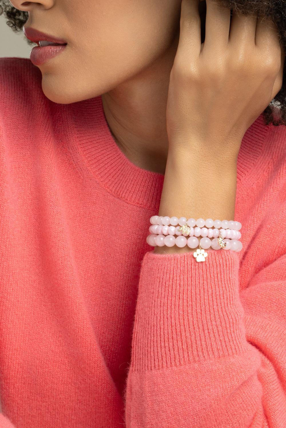 Rose Quartz Paw Charm Bracelet-YELLOW GOLD-JEWELRYFINE JEWELBRACELET O-SYDNEY EVAN