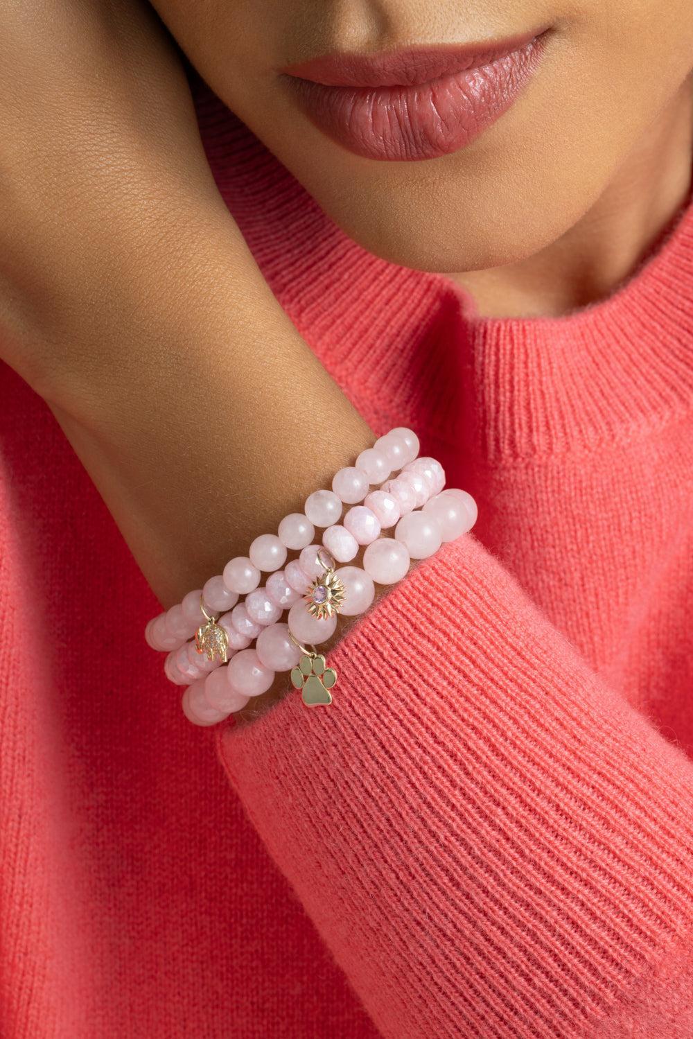 Rose Quartz Paw Charm Bracelet-YELLOW GOLD-JEWELRYFINE JEWELBRACELET O-SYDNEY EVAN
