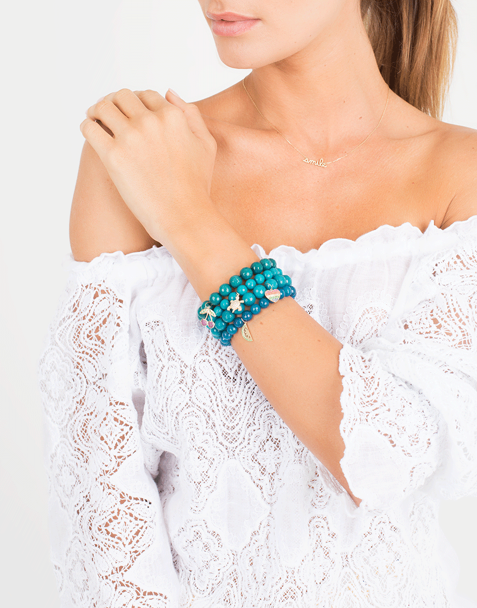 SYDNEY EVAN-Ruby And Emerald Cherry Charm Bracelet-YELLOW GOLD
