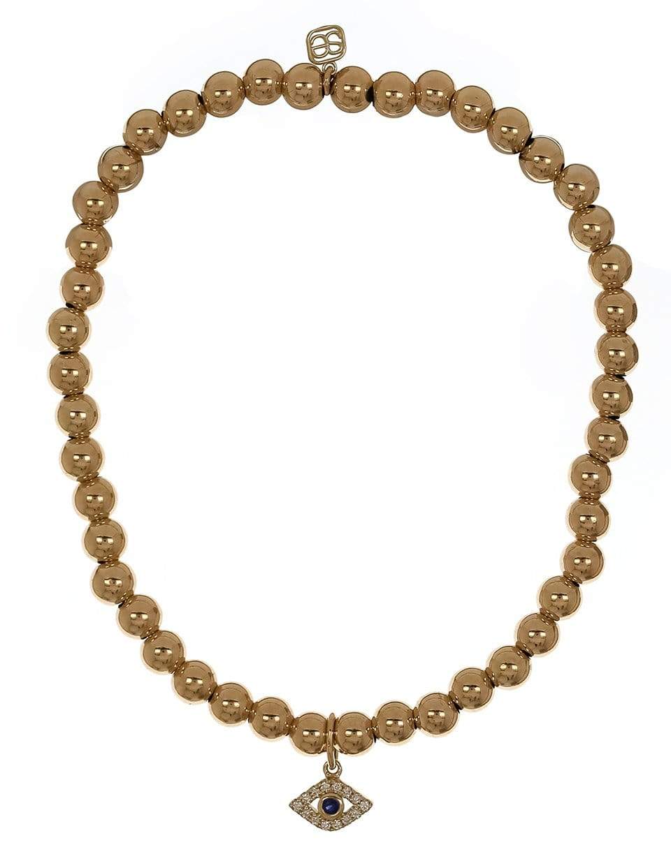 SYDNEY EVAN-Sapphire Evil Eye Charm Gold Bead Bracelet-YELLOW GOLD