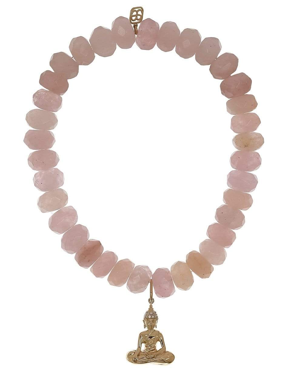 SYDNEY EVAN-Sitting Buddha Charm Morganite Bead Bracelet-YELLOW GOLD