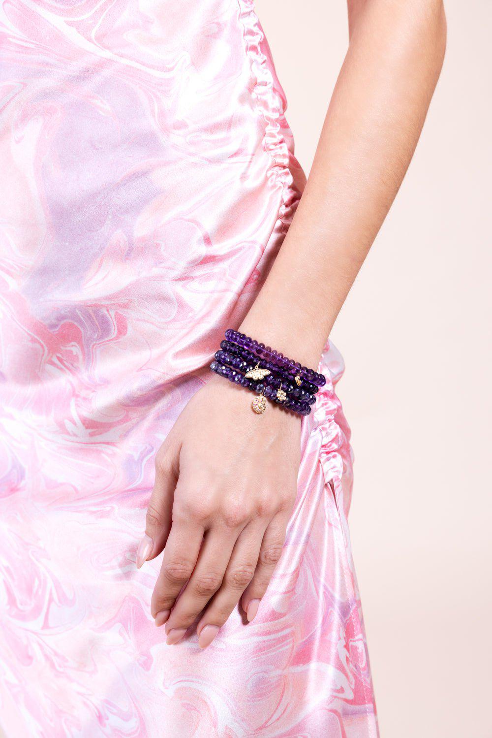 SYDNEY EVAN-Small Celestial Moth Amethyst Charm Bracelet-YELLOW GOLD