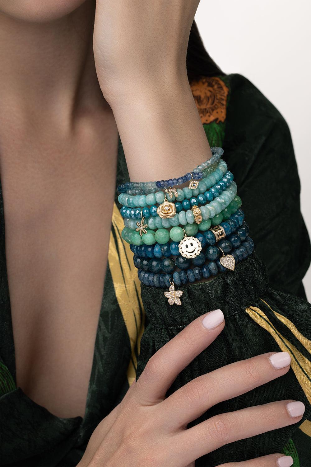 Small Chai Blue Zircon Charm Bracelet-YELLOW GOLD-JEWELRYFINE JEWELBRACELET O-SYDNEY EVAN