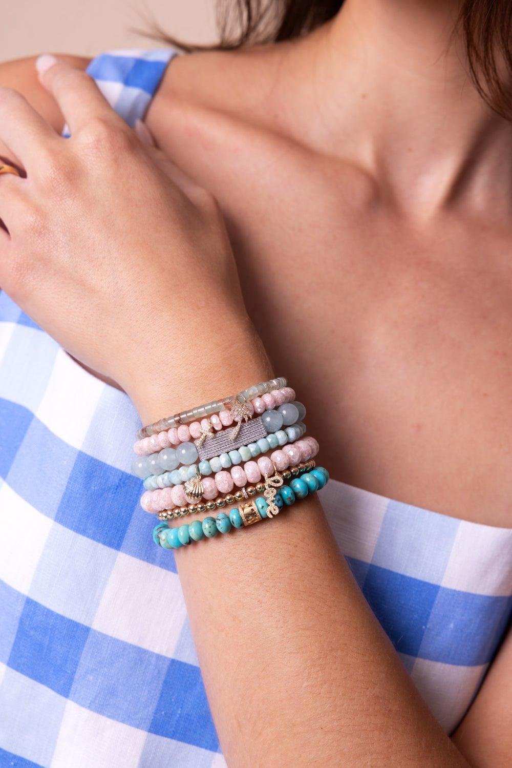 SYDNEY EVAN-Small Clam Shell Larimar Charm Bracelet-YELLOW GOLD