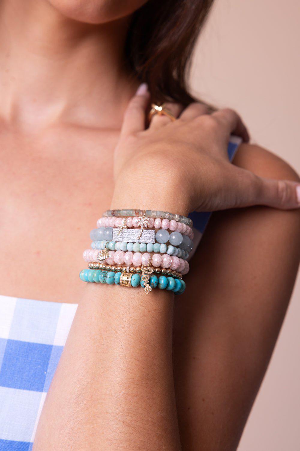 SYDNEY EVAN-Small Clam Shell Larimar Charm Bracelet-YELLOW GOLD