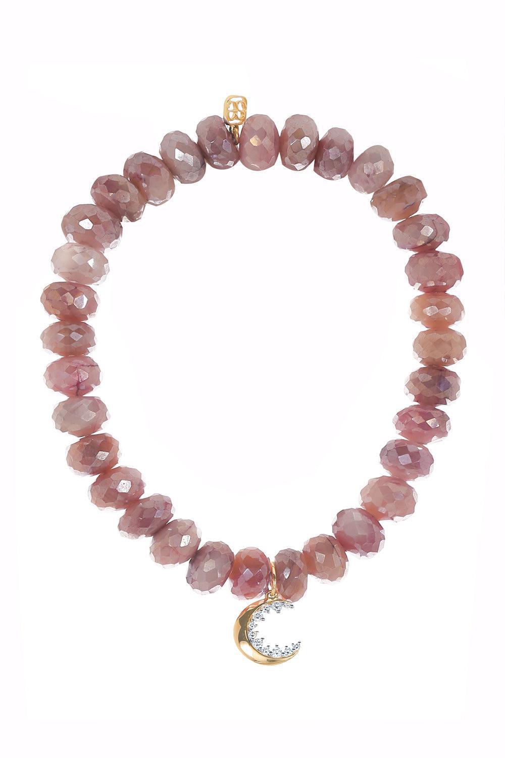 Small Crescent Moon Red Moonstone Charm Bracelet-YELLOW GOLD-JEWELRYFINE JEWELBRACELET O-SYDNEY EVAN