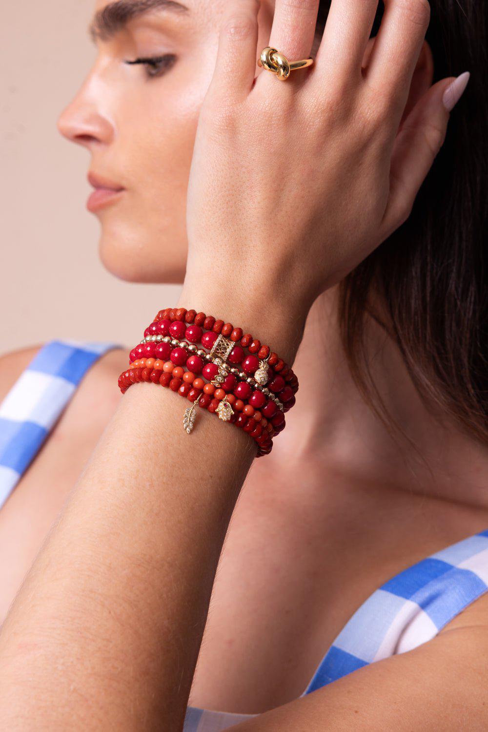SYDNEY EVAN-Small Hamsa Coral Charm Bracelet-YELLOW GOLD