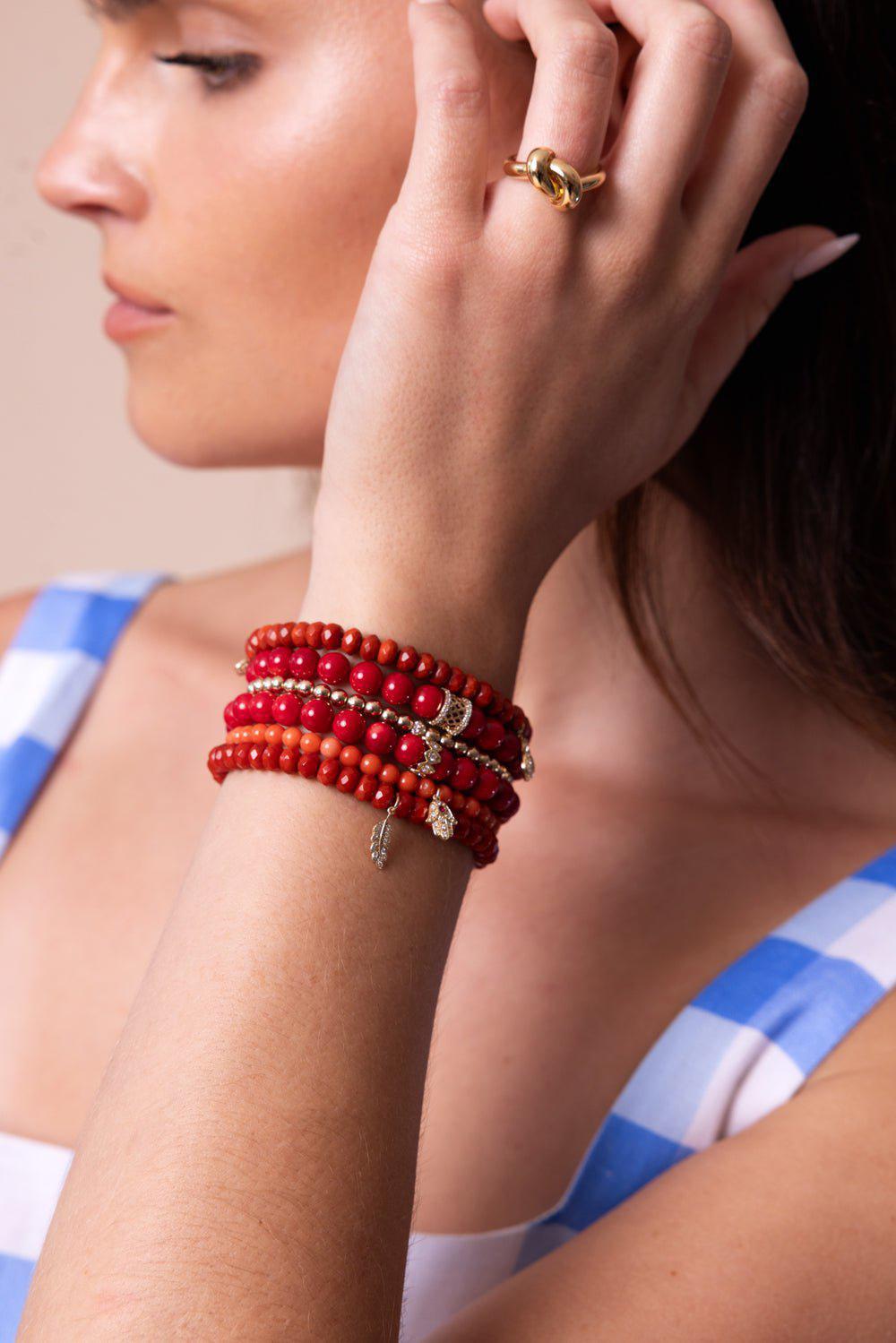 SYDNEY EVAN-Small Hamsa Coral Charm Bracelet-YELLOW GOLD