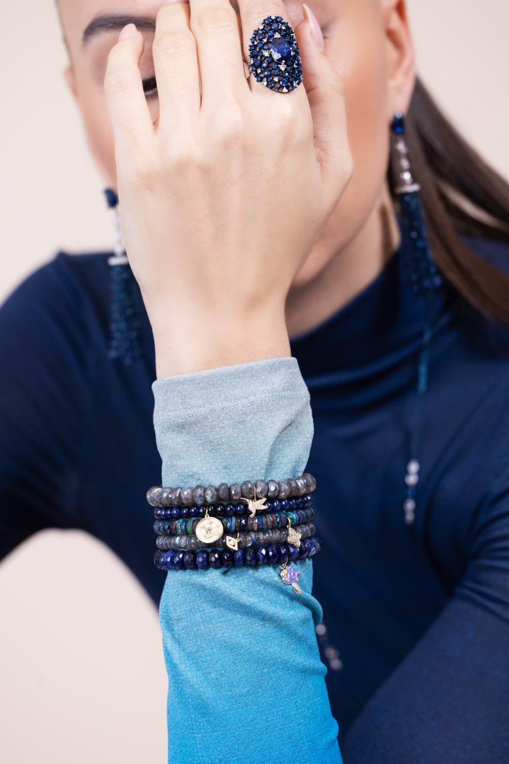 SYDNEY EVAN-Small Hummingbird Labradorite Charm Bracelet-YELLOW GOLD