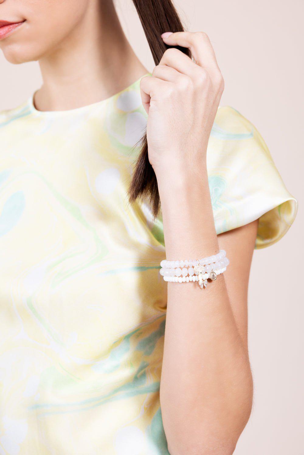 SYDNEY EVAN-Small Key Moonstone Charm Bracelet-YELLOW GOLD
