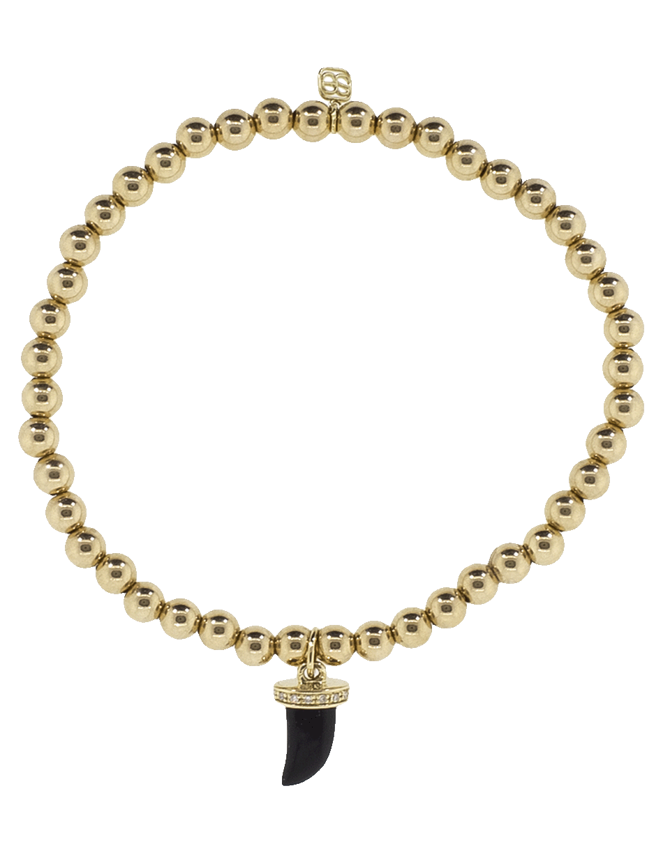 SYDNEY EVAN-Small Pave Onyx Horn Charm Bracelet-YELLOW GOLD