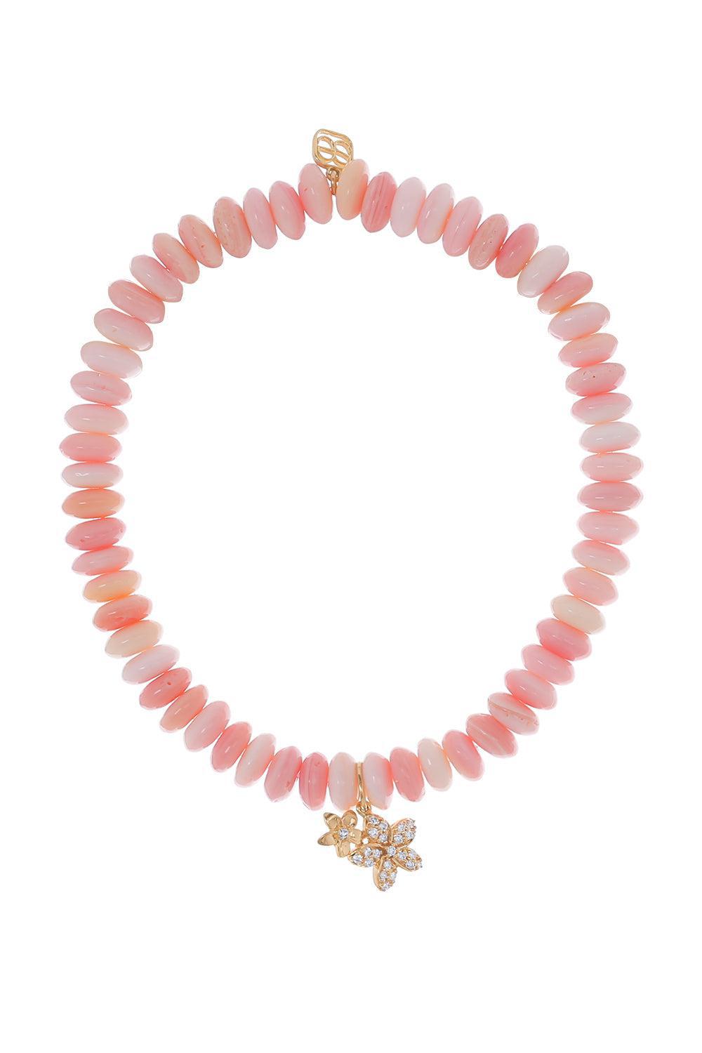 Small Plumeria Pink Conch Double Charm Bracelet-YELLOW GOLD-JEWELRYFINE JEWELBRACELET O-SYDNEY EVAN
