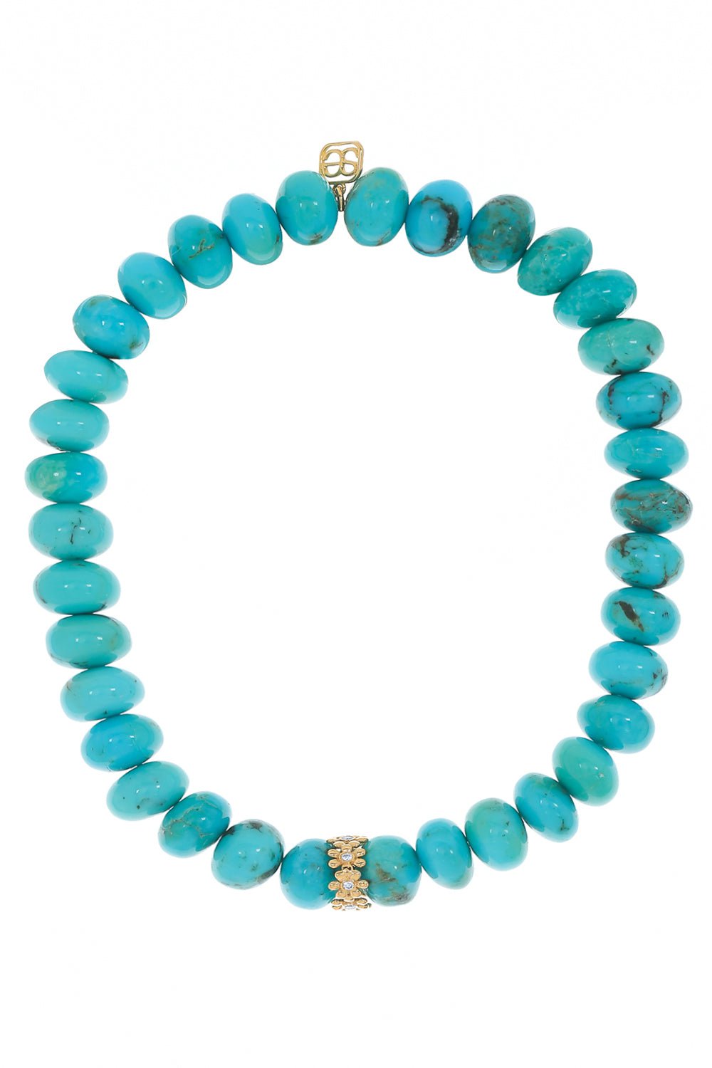 SYDNEY EVAN-Tiny Daisy Turquoise Charm Bracelet-YELLOW GOLD