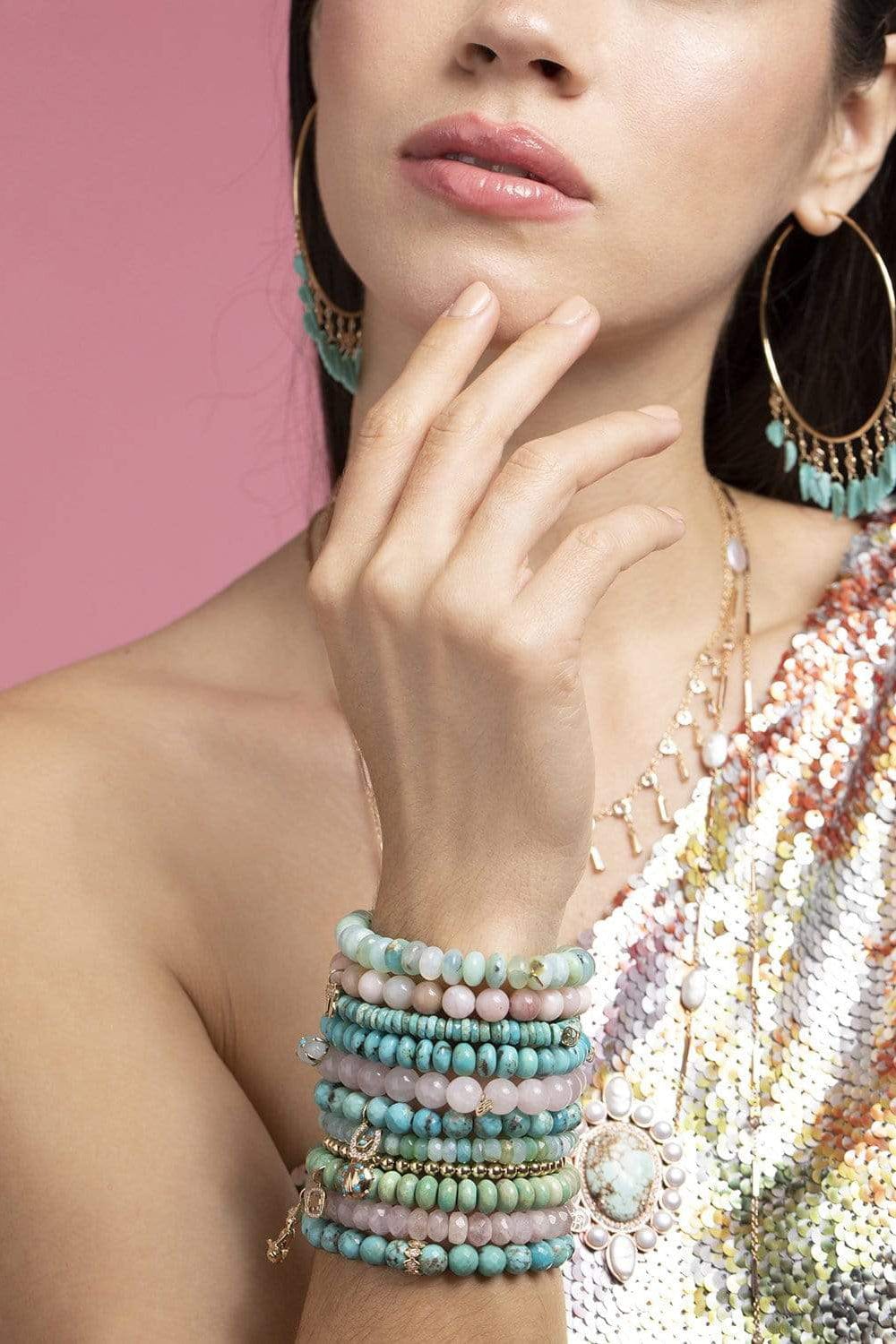 SYDNEY EVAN-Tiny Love Charm Larimar Bead Bracelet-YELLOW GOLD