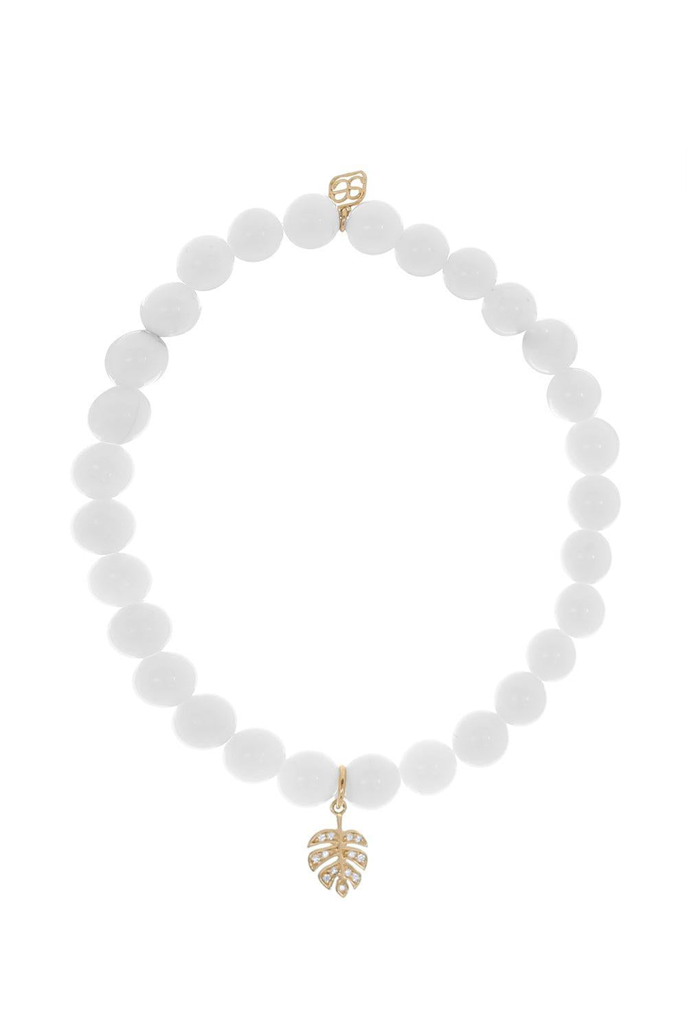 Tiny Monstera Leaf White Clam Charm Bracelet-YELLOW GOLD-JEWELRYFINE JEWELBRACELET O-SYDNEY EVAN