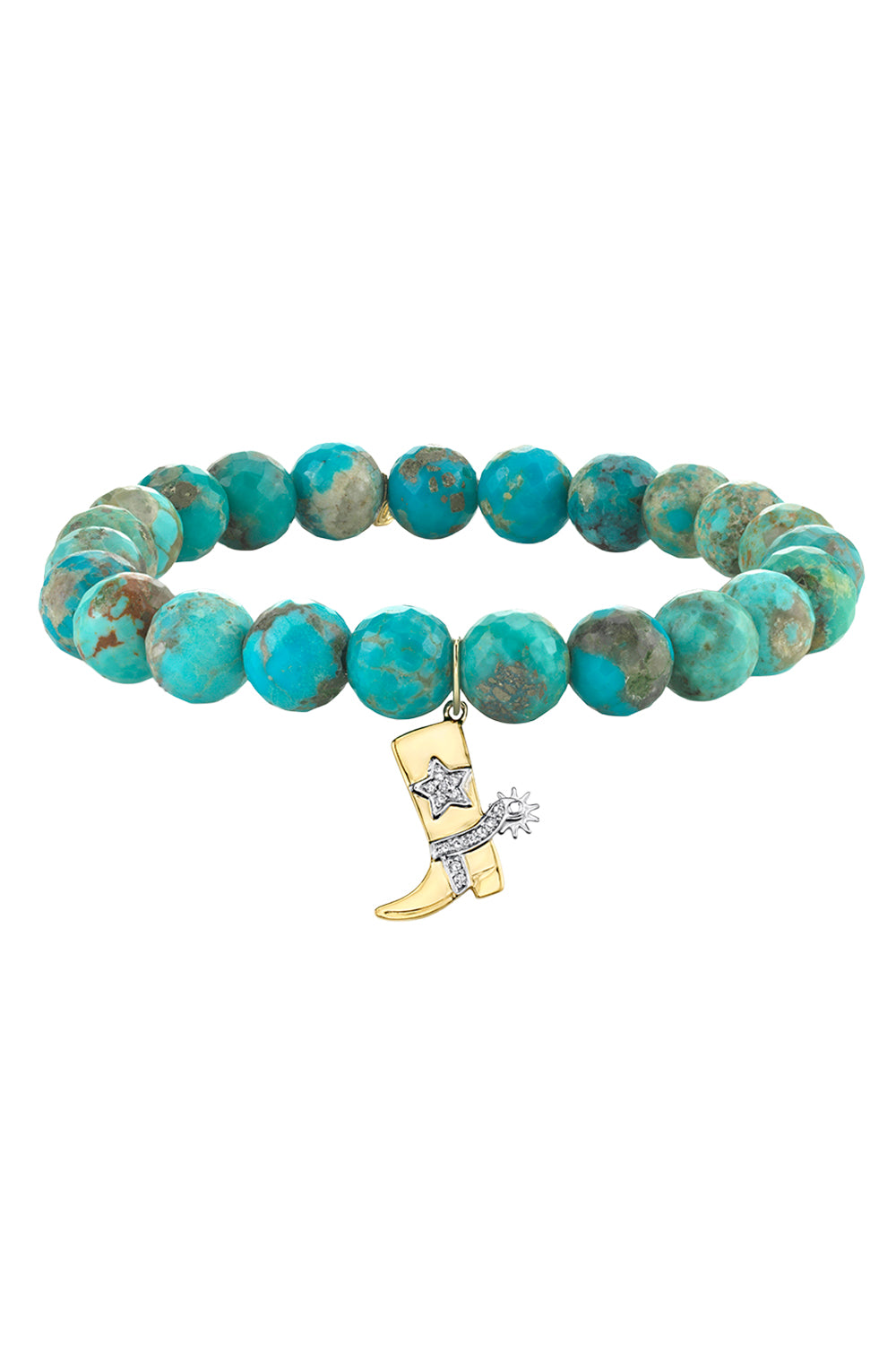 Turquoise Beaded Cowboy Boot Charm Bracelet-YELLOW GOLD-JEWELRYFINE JEWELBRACELET O-SYDNEY EVAN