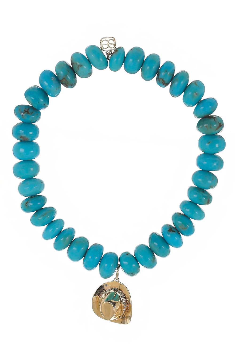  Turquoise Beaded Cowboy Hat Charm Bracelet-YELLOW GOLD-JEWELRYFINE JEWELBRACELET O-SYDNEY EVAN 