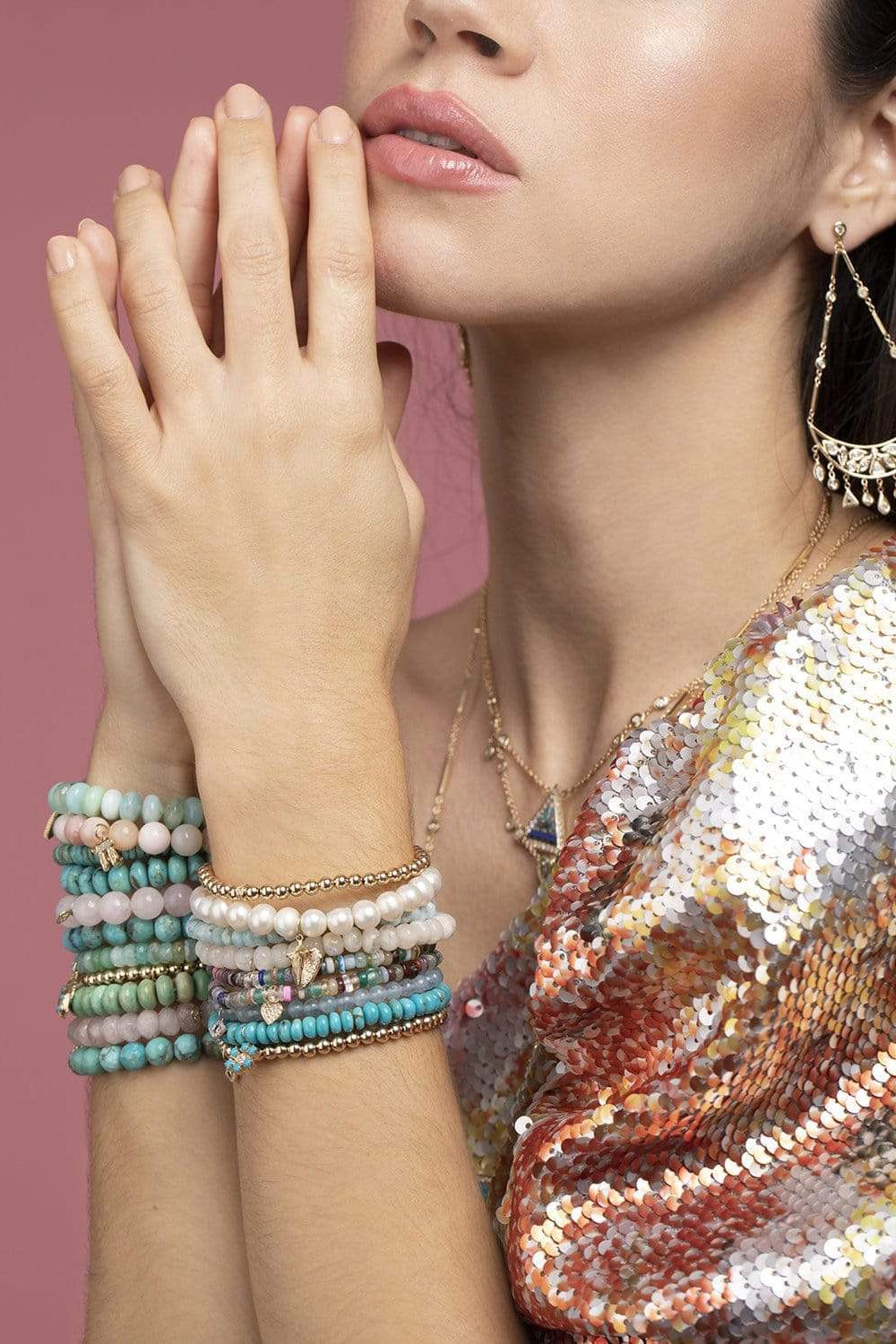 SYDNEY EVAN-Turquoise Evil Eye Bead Bracelet-YELLOW GOLD
