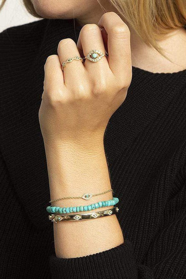 SYDNEY EVAN-Turquoise Evil Eye Bracelet-YELLOW GOLD